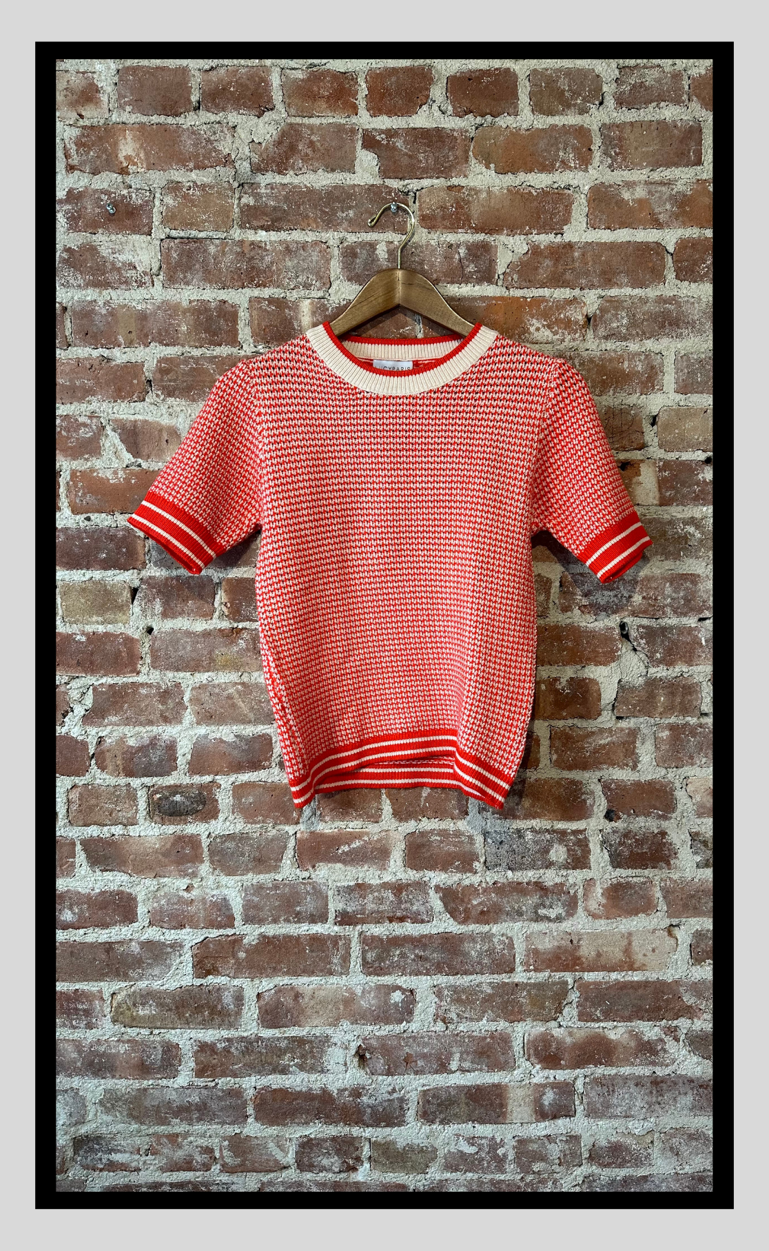 Red and White Textured Knit Top