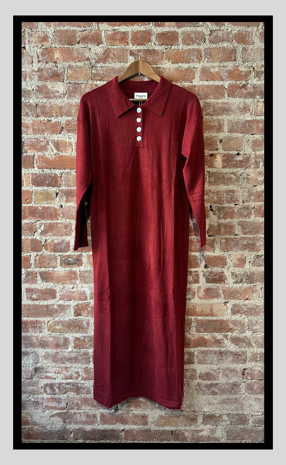 Bordeaux Knit Shirt Dress with Belt L Bordeaux Knit Shirt Dress with Belt L