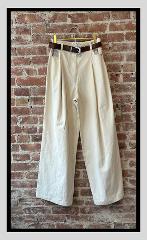 Beige Wide-Leg Trousers with Complementary Brown Belt