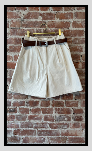 Tailored Beige Bermuda Shorts with Brown Belt