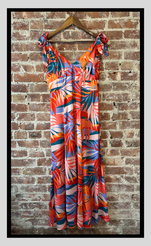 Tropical Serenade Tie-Shoulder Maxi Dress