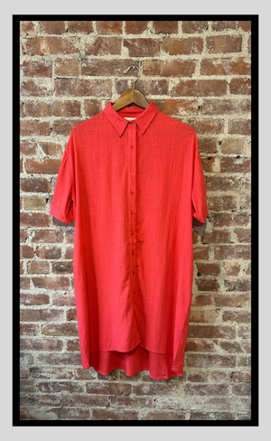 Coral Breeze Button-Down Shirt Dress