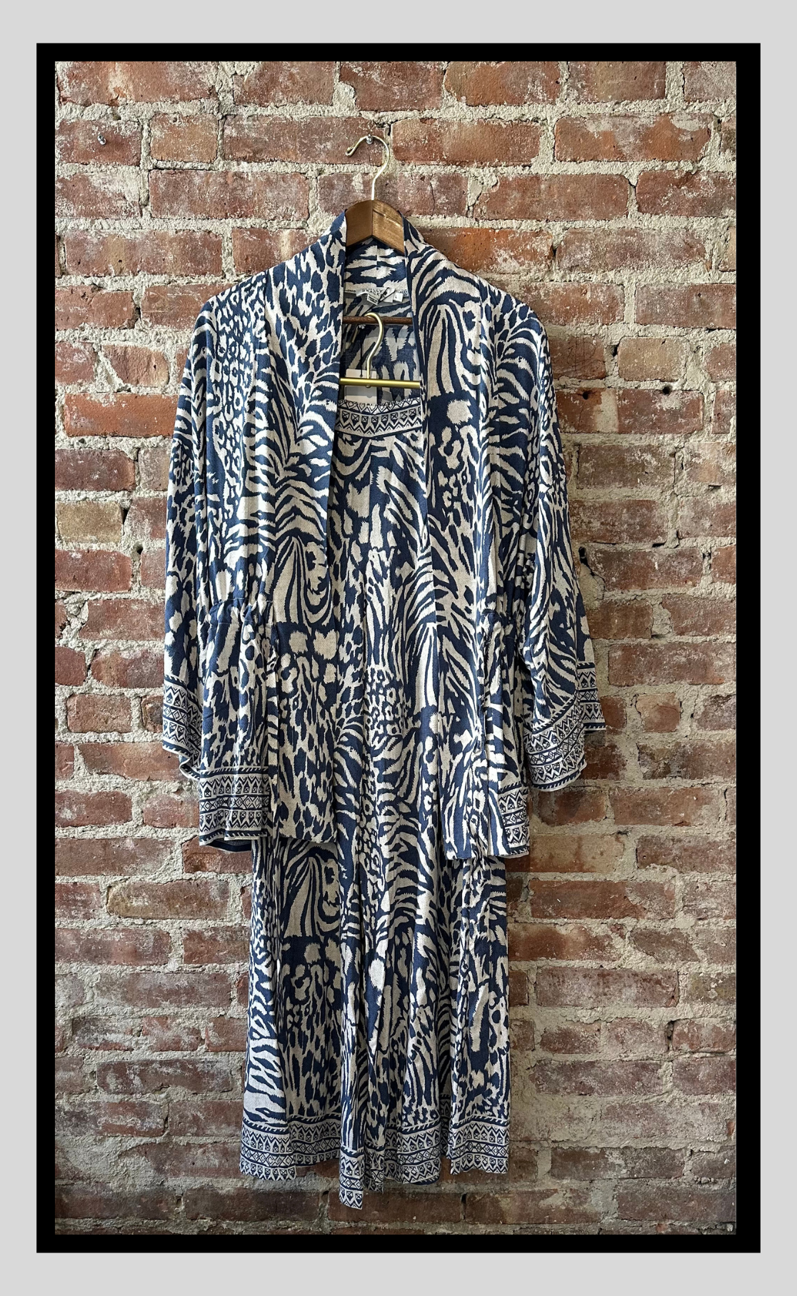 Navy and Ivory Printed Wide-Leg Pants