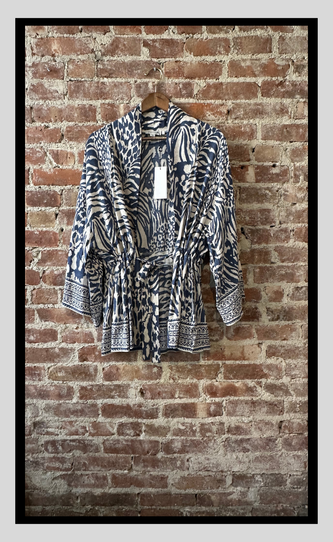 Navy & Ivory Print Kimono Jacket