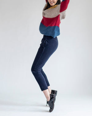 Cropped Stretchy Cotton Pants in Olive and Navy
