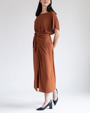 Terracotta Tie-Waist Jersey Dress