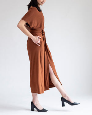 Terracotta Tie-Waist Jersey Dress