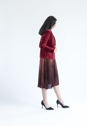 Dark Red Pleated Midi Skirt
