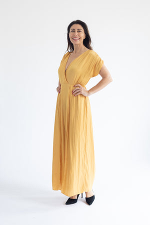 V-neck wrap front jumpsuit (in yellow or pink)