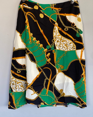 Green and Black Printed Midi Length Skirt